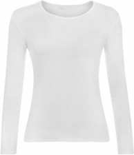 Womens Ladies Long Sleeve Stretch Plain Scoop Neck T Shirt Top assorted 8-26