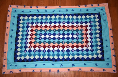 Vintage Handmade Trip Around The World Lap Quilt 58 1/2'' x 38 1/2''