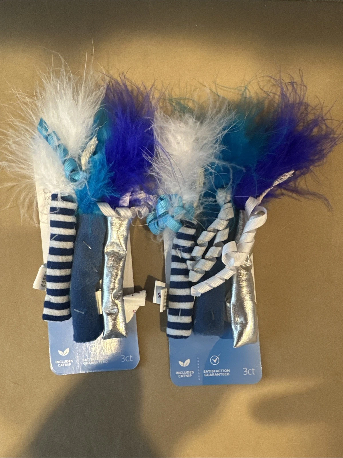 Lot Of 2 SmartyKat 3 Count Catnip Stix Cat Toys Blue Silver White Hanukkah Theme
