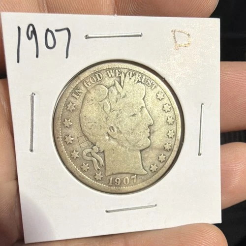 1907 Barber Half Dollar D Mint Mark Silver Circulated Denver Coin