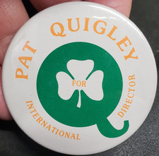 Pat Quigley for International Irish Shamrock Clover Pin Button ST Patrick's Day