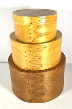 Vintage Shaker Style Round Bentwood Nesting Boxes Set Of 3 Wood Finger Joint