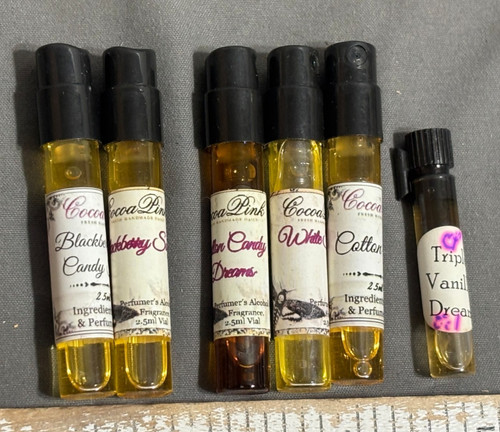 Lot 6 INDIE COCOAPINK COCOA PINK Fragrance Oil Perfume 2.5ml SAMPLE SPRAY Wicca