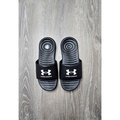 Under Armour Men Slide Sandals Black Logo Accent Slip On Size 9