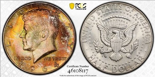 Toned 1964-D Kennedy Half Dollar PCGS MS65 Silver 50C Coin Certified #46108117