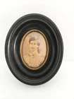 Antique Civil War Photograph Soldier In miniature 4" antique Oval Wooden Frame