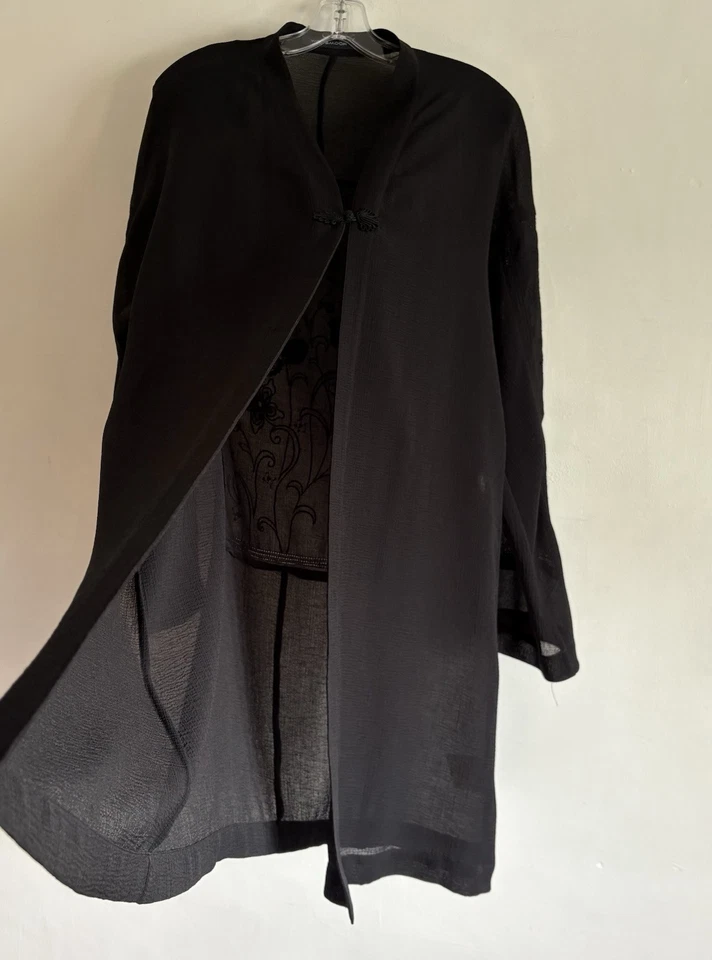 VINTAGE WINDSMOOR BLACK LONG SLEEVE JACKET DUSTER LONGLINE  KIMONO SIZE:10 - Image 3 of 4