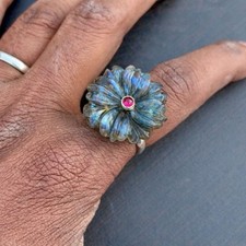 Genuine Labradorite ring : Ruby jewelry , 925 sterling silver ring