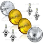 5-3/4" Stock LED Headlight Clear Lens Headlight Amber Yellow Glass Bulbs Set