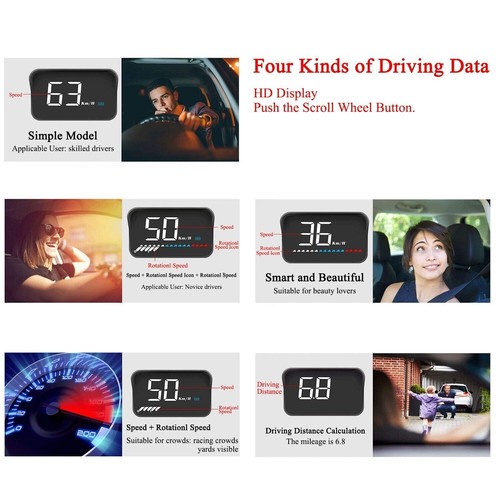 Head Up Display Auto Universale Doppio Sistema 3,5 Pollici HUD, Tachimetro OBD2 GP... - Foto 5 di 6