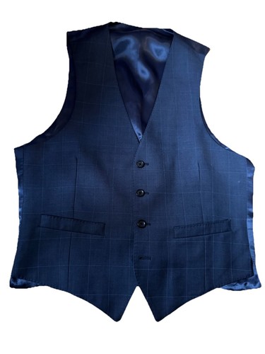 HAWES & CURTIS SMART NAVY & BLUE CHECK WAISTCOAT UK 38R EU 48R - Picture 2 of 5