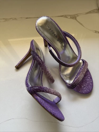Madden Girl Women’s Sandals Heels Purple Sparkly Rhinestones New Size 6.5