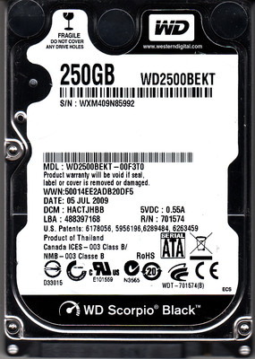 FOR DATA RECOVERY Western Digital WD2500BEKT-00F3T0 dcm HACTJHBB BAD SECTOR 5003