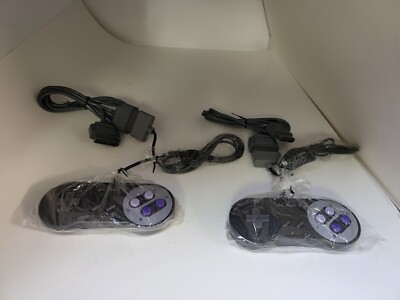 TWO (2) NEW BLACK FC TWIN & SNES GAMEPAD CONTROLLERS & 2 6FT EXTENSION ...