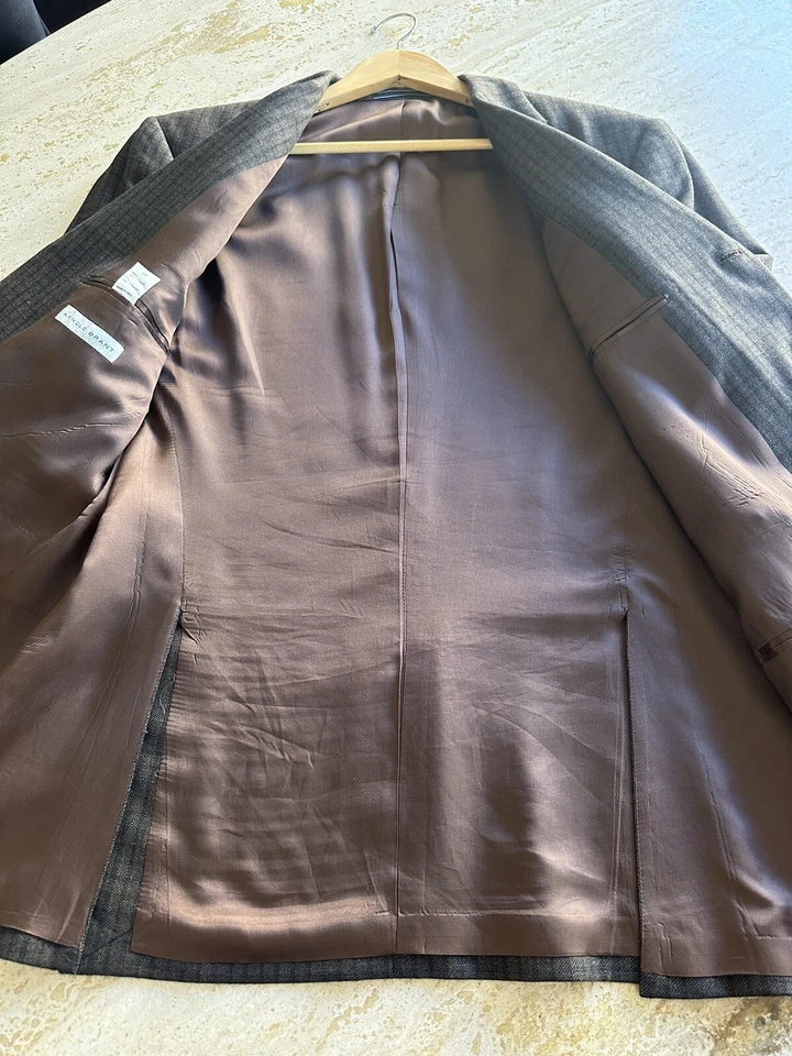 Arnold Brant Brown Plaid 44R 3 Button Cashmere Dual Vented Sport Coat - Image 4 of 4