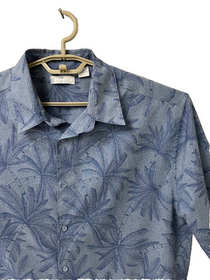 NEW Cafe Luna Hawaiian Shirt Mens L 48x30 Button Up Short Sleeve Blue Palm Trees