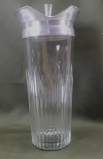VTG Cocktail Shaker Heavy Ribbed Glass Aluminum Neck Lid 2 Spout 24oz MCM