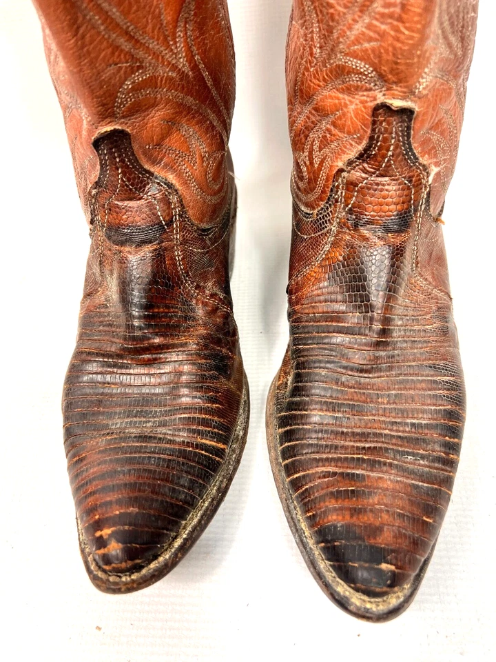 Dan Post Cowboy Boots LIZARD Mid Calf Brown Point toe Cowgirl Women's 6.5 Nice - Image 3 of 4