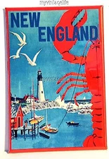 NEW ENGLAND LOBSTER LIGHT HOUSE Fridge MAGNET  2" x 3" art VINTAGE TRAVEL
