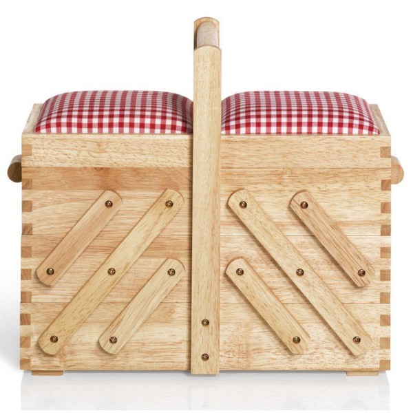 Prym NäHkasten Holz M Hell Klassisch Ausziehbar Mit Karostoff 36 X 30 X 19 Cm-image