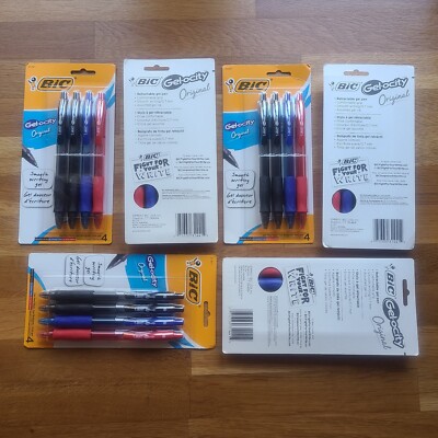 6 packs of 4 Bic Gel Pen Gelocity Quick Dry Retractable 0. 7mm Black Blue Red