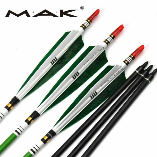 31/33'' Spine 500 Carbon Arrows Turkey Feather 7.6mm Archery Hunting Shooting - Picture 11 of 18