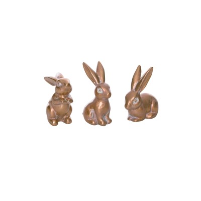 Set of 3 Elegant Bronze Bunny Figurines 4.75'' Resin Miniature Home Decor