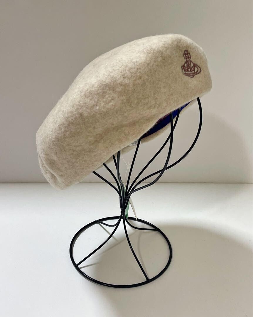 Vivienne Westwood Orb Beret Hat Beige Logo Cap Size S - M Vivienne Westwood Orb Beret Hat Beige Logo Cap Size S - M