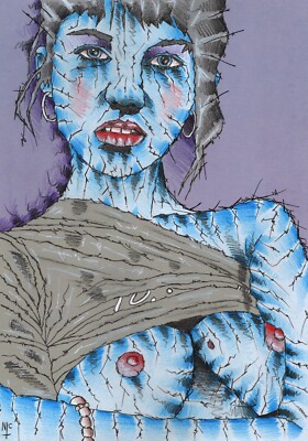 12 x 17 Zoll, Malerei, Stammesstifte, Kubist, handgezeichnet auf Kunstdruckpapier, AKT 