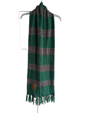 Harry Potter Slytherin Warm Winter Scarf Long Green Gray Leather Patch