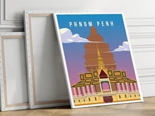 Phnom Penh City Illustration 40x50cm Stretched Travel Canvas Wall Art Print