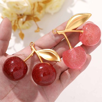 2pcs 3d Frucht Big Cherry Pendants Armbänder Kristall DIY Schmuckherstellung _r1