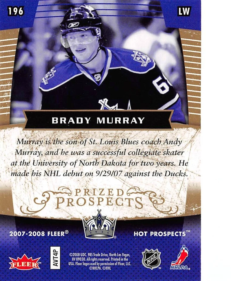 2007-08 Hot Prospects Red Hot #196 Brady Murray PP /100 - Image 2 of 2