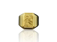 Men’s Gold Plated Lion Signet Ring – Bold Statement Jewelry | Zodiac Leo Ring