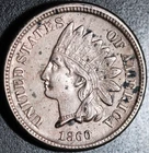 1860 INDIAN HEAD CENT - With LIBERTY & Near 4 DIAMONDS - AU UNC Details