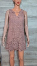 Faith & Flower Mauve Lace Sleeveless Shift Dress Keyhole Short Size M