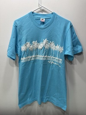 Vintage 90s Fruit Of The Loom Hawaii Souvenir Tee Blue Size Medium Puff Print
