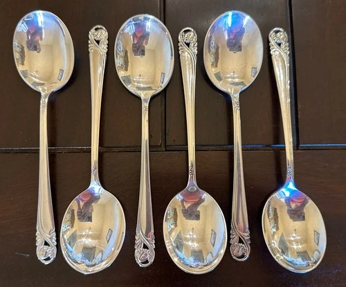 International Sterling Silver Cream Soup Spoons Set 6 pcs 6 1/2" 246 Grams