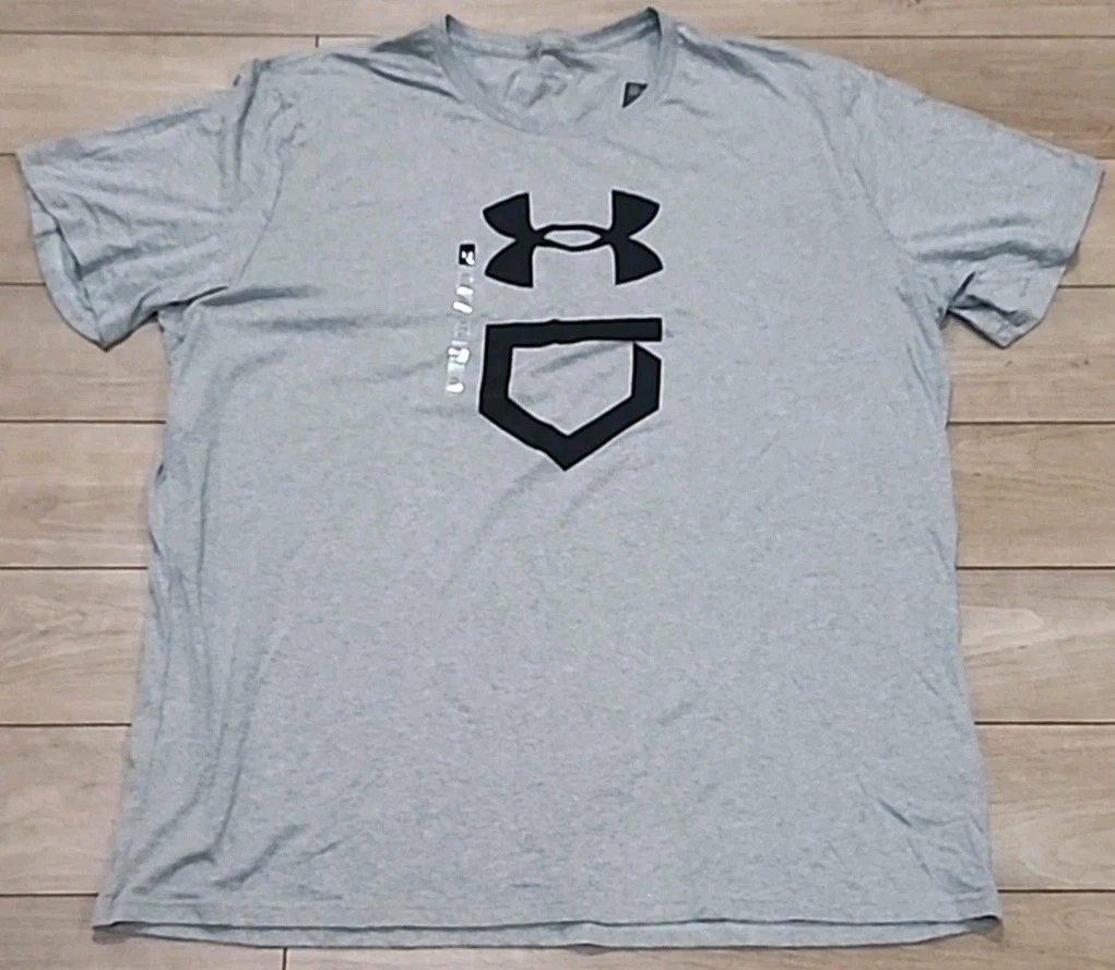 Under Armour Mens 3XL UA Baseball Plate T Shirt Short Sleeve Lt Gray Loose Fit