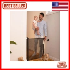 One-Handed Operation Retractable Baby Gate 33" x 55" - Secure & Stylish, Black