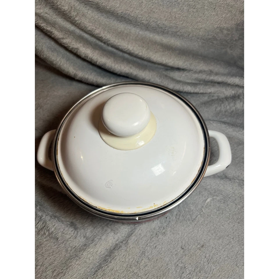 Villeroy & Boch Naif Enamel Pot w/ Lid Double Handle Folk Art Laplau Germany - Image 2 of 4