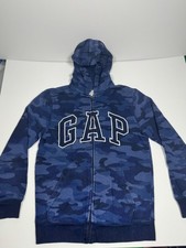 Gap Kids Hoodie Boys XL Blue Camouflage Fleece Lined Arch Logo Full Zip Cotton