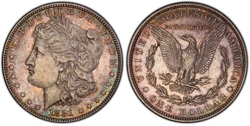 1881 Philadelphia Mint Silver Morgan Dollar Rainbow Toned PCGS AU53 $1 🇺🇸