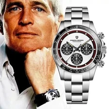 PAGANI DESIGN PD-1676 PAUL NEWMAN PANDA DIAL QUARTZ CHRONO SAPPHIRE SS 40mm