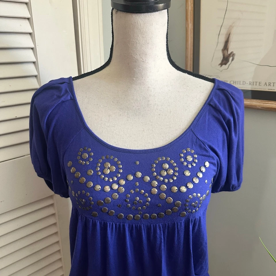 AMERICAN RAG Топ женщин XS синий украшенный ретро Y2K страны Milkmaid повседневный - Изображение 4 из 4