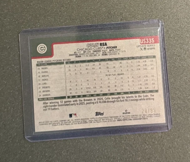 2025 Topps Update Colin Rea #US335 VINTAGE STOCK #'d 20/99 Chicago Cubs - Image 2 of 2