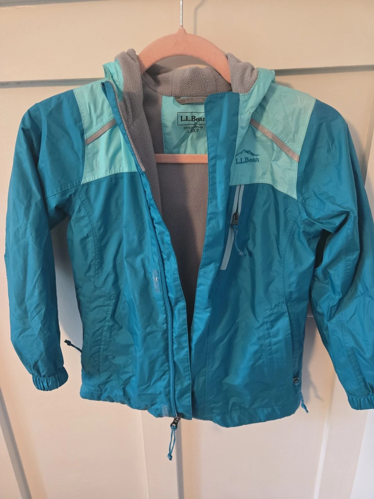 L.L.Bean Kids Fleece-Lined Hooded Rain Jacket Size L 6X/7