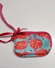 LILLY PULITZER Neoprene Wristlet Pink Flamingo Mini Case Coin Wallet Purse