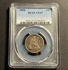 1858 Seated Liberty Quarter — PCGS VF25 Original Surfaces 🔥 TrueView