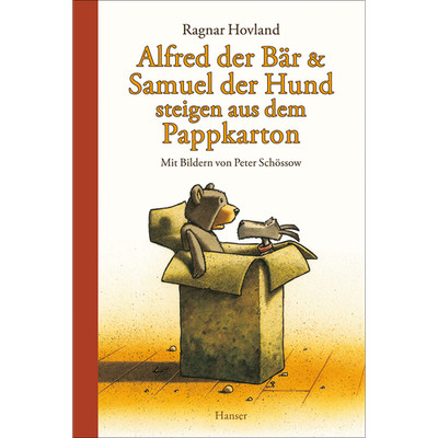 Alfred der Bär und Samuel der Hund steigen aus dem Pappkarton Ragnar Hovland
